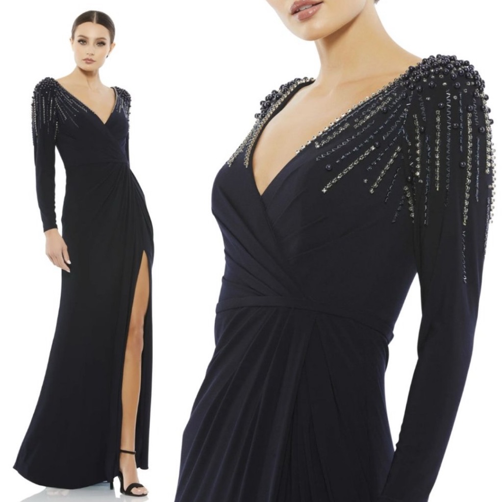 Mac Duggal Elegant Midnight Blue Evening Gown Size 4